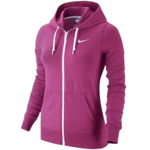 Nike Women Club Swoosh Jacket Full Zip Hoodie M Berry Athletic Running Workout